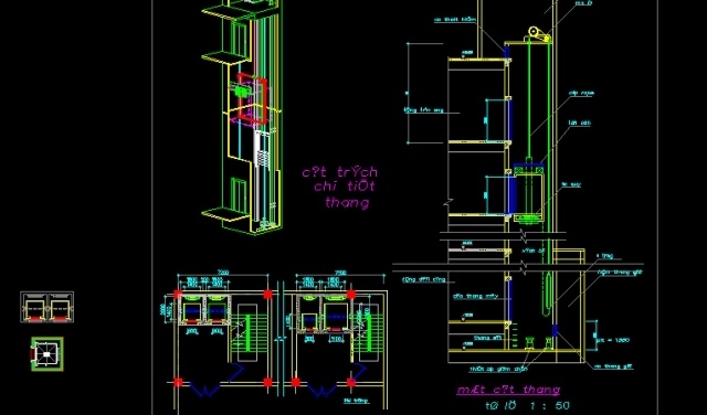 File thiết kế Bản vẽ cad kết cấu chi tiết thang máy